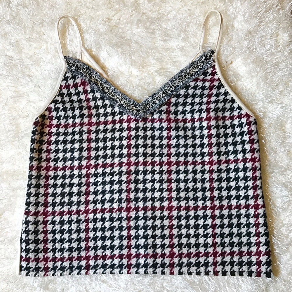 ZARA Plaid Cream Tank Top